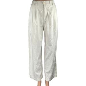 Saturday Club White High Waist Pleated Straight Wide Leg Trousers Pants Size S